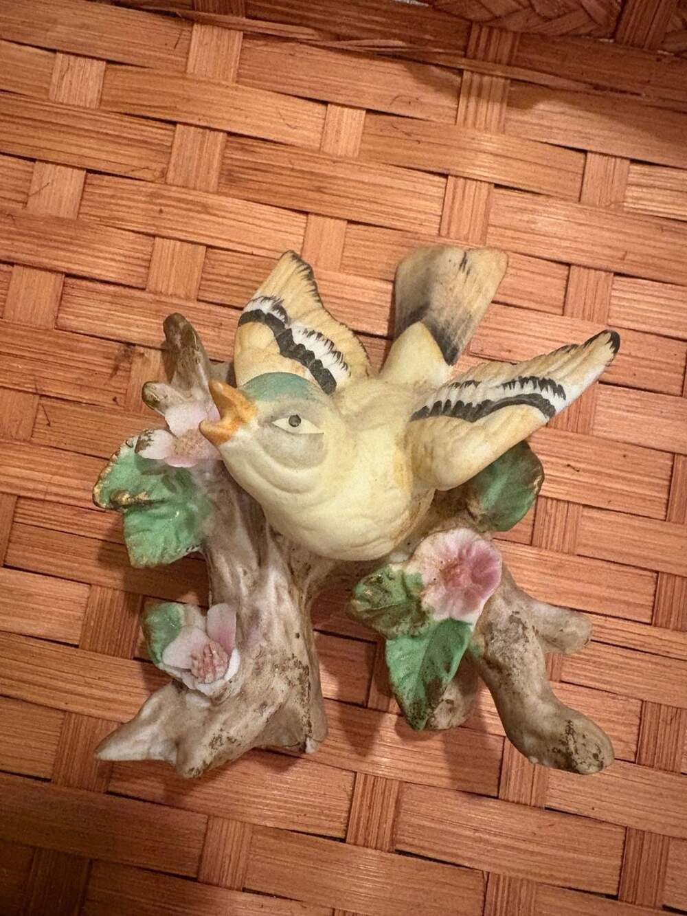 Vintage Porcelain Bird Figurine on Flowering Tree Branch Numbered 7983